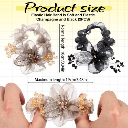 Clear Flower Scrunchies Rhinestone Hair Ties 2 PCS