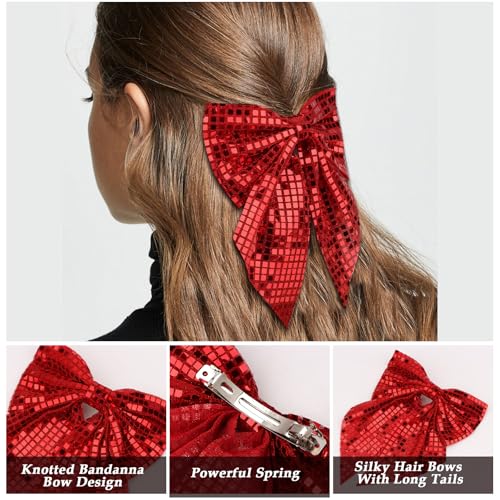 ANBALA Red and Green Sequin Hair Bows with Alligator Clips