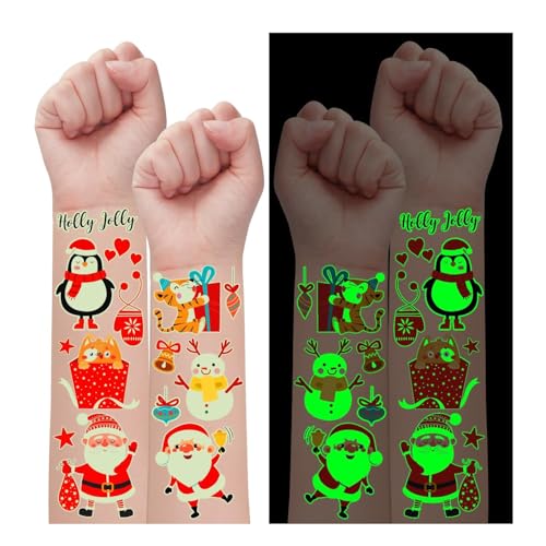 Partywind Glow in the Dark Christmas Temporary Tattoos for Kids