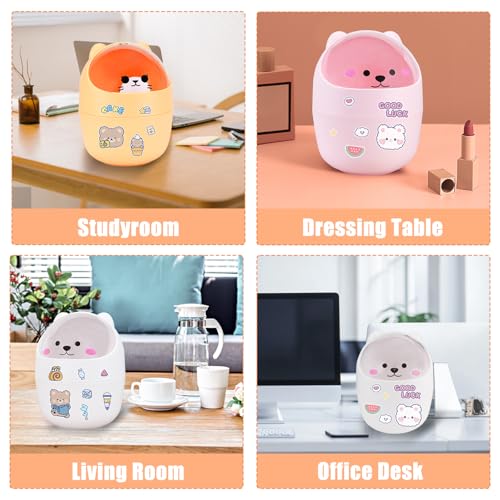 Kawaii Bear Desktop Trash Can - Pink Mini Countertop Wastebasket