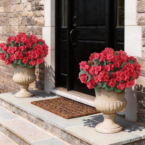 14" Artificial Geranium Flower Bouquet - 12 Bundles for Home & Garden Decor