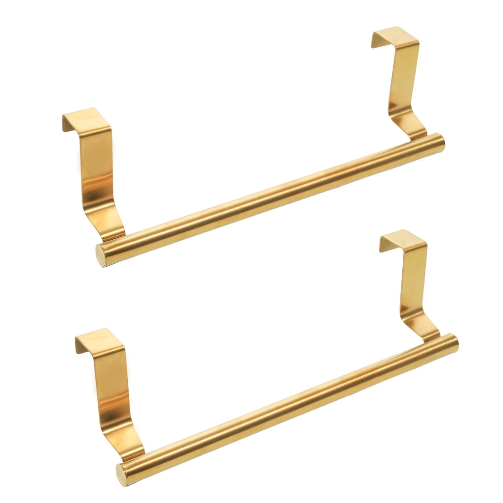 Pocoxll 2 Pack Gold Towel Holder, 9 Inch Stainless Steel Towel Holders, Kitchen Towel Rack, Over Cabinet Door Towel Bar, Suitable for Universal Installation in Kitchens and Bathrooms(Small)