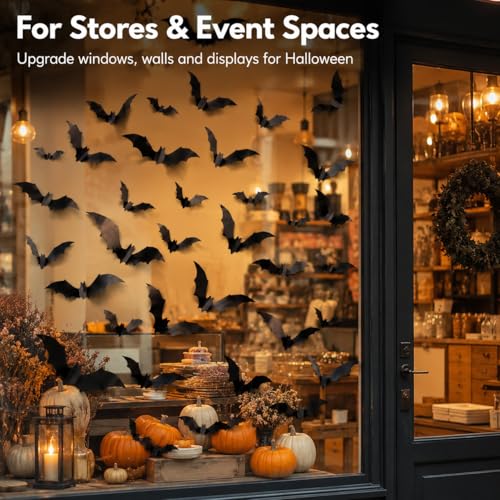 120 Pcs 3D Black Bat Wall Decals for Halloween Decor