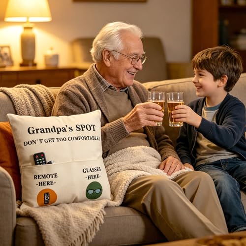 Grandpa's Spot Throw Pillow Cover with Engraved Spoon - Funny Gift