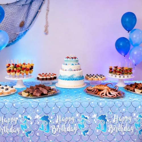 Mermaid Tablecloths - 2 Pack 54x108 Inch Ocean Party Decor