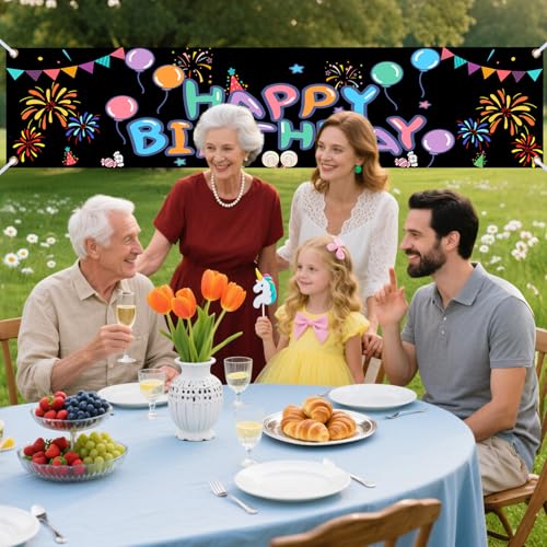 Nuxovilar Happy Birthday Banner Fireworks 18x79 Inches Polyester