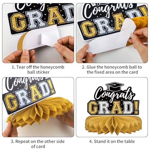 Class of 2026 Graduation Honeycomb Table Centerpieces - Black, 10-Piece Set