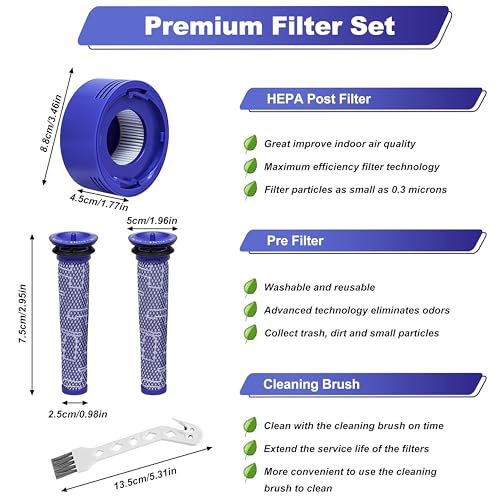 Dyson V7 V8 Replacement Filter Kit - 2 HEPA Filters & Brush