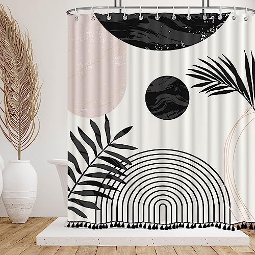 Boho Mid-Century Leaf Shower Curtain - Cream, 72" x 72" with 12 Hooks