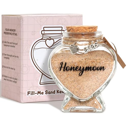 SEEBERY Honeymoon Sand Keepsake Jar - Silver Made with Love Wedding Gift