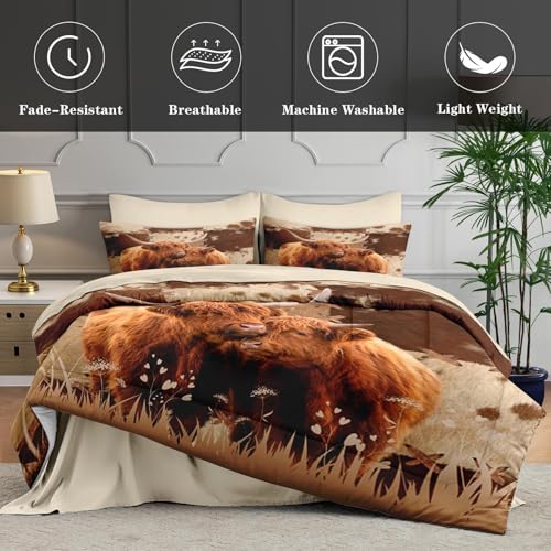WeCozy Highland Cow Full Comforter Set with Sheets - Soft Microfiber Bedding
