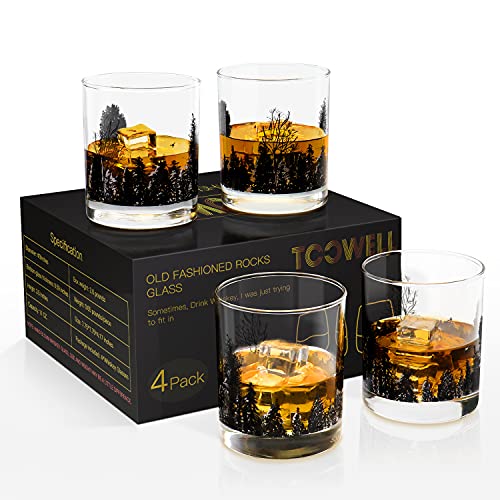 4 Pack Whiskey Glasses Set of 4, 11oz Bourbon & Cocktail Drinking Glasses