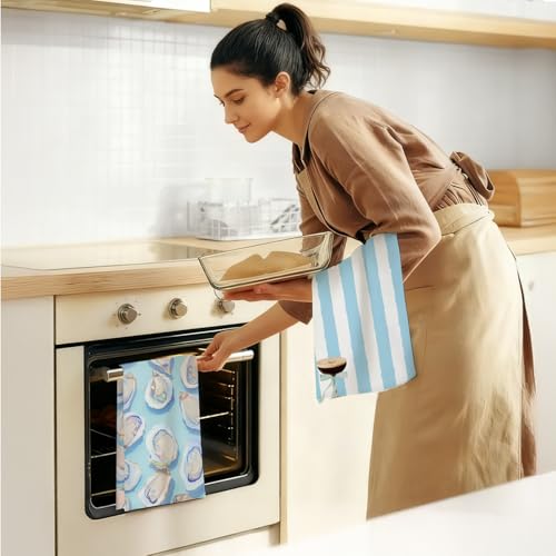 Coastal Oyster Cowgirl Kitchen Dish Towels Set of 2 - 16x24 Inch