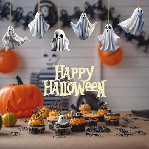 Halloween Ghost Hanging Ornaments Set - 6 Cute Acrylic Decor