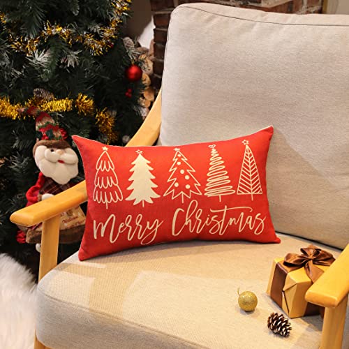 Merry Christmas Lumbar Pillow Cover, 12x20 Farmhouse Holiday Throw Case