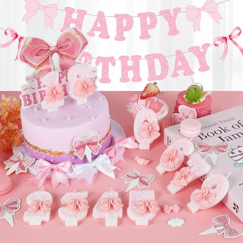 Pink Bow Number 9 Birthday Candle Cake Topper Decor
