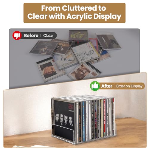 Clear Acrylic CD Organizer Rack 2-Pack Holds 28 Jewel Cases Media Storage