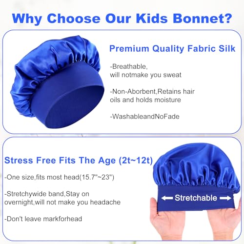2-Pack Kids Satin Sleep Bonnet with Wide Elastic Band for Curly Hair