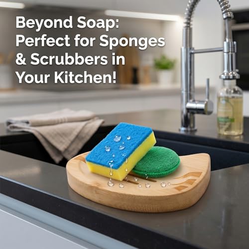 LIKEYO Cat Bamboo Soap Dish Self Draining for Shower & Bathroom