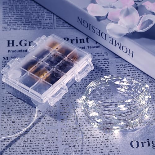 White Outdoor Battery-Operated String Lights with Remote & Timer - 16.4 Ft Waterproof Fairy Lights for Garden, Party, Wedding