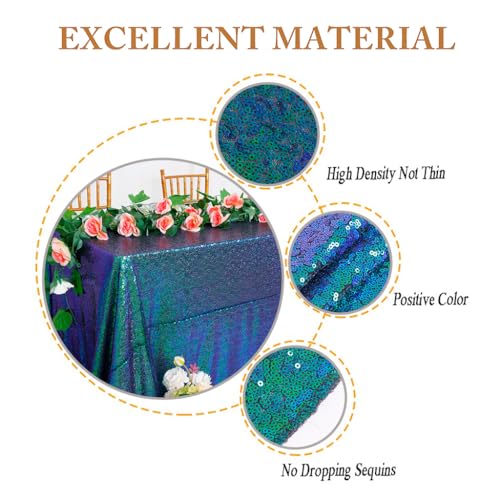 Iridescent Green Sequin Tablecloth 90x132 Inch - Glitter Rectangle Event Decor