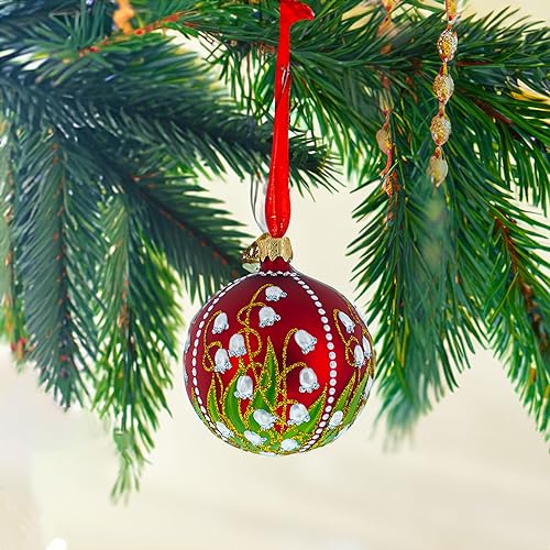 Lilies of the Valley Glass Christmas Ornament 3.25 Inches - Hand-Painted Holiday Decor
