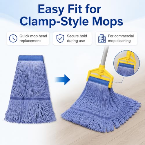 2 Pack Heavy Duty Cotton Mop Head Replacement - 17 oz Blue Looped String Head