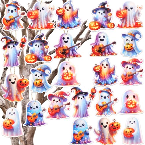12 Halloween Tree Ornaments - Witch, Pumpkin & Ghost Decor Set