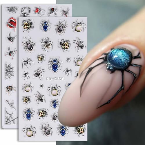 SWEET TREND Halloween Nail Stickers – 3 Sheets 5D Embossed Self-Adhesive Decals