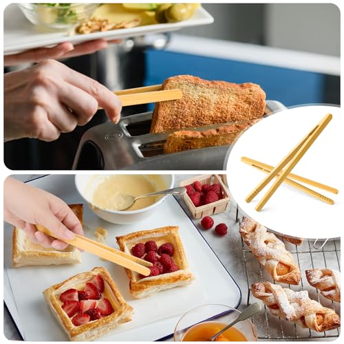 Eco-Friendly Bamboo Toast Tongs - 7 Inch Kitchen Utensils (2 Pcs)