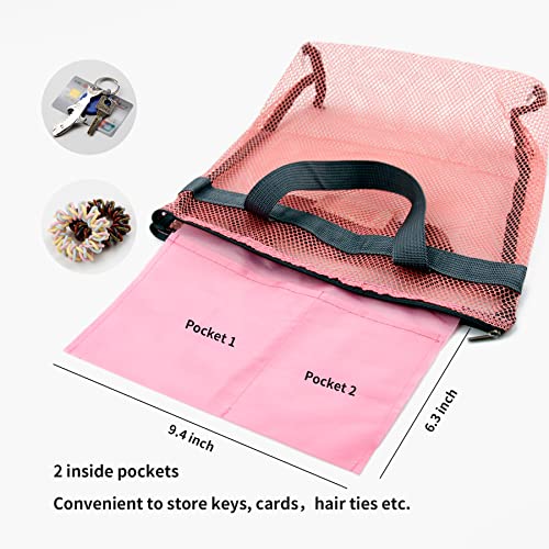 TOPASION Pink Mesh Shower Caddy Bag - Portable Toiletry Organizer for Travel & Gym