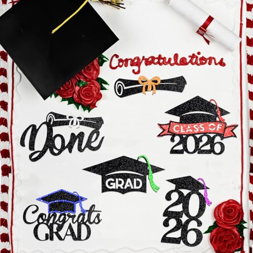 2026 Graduation Cupcake Toppers Set - 24 Pre-Assembled Picks