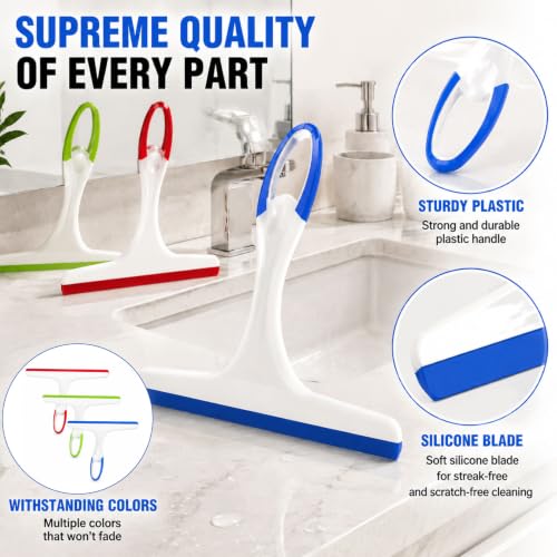 Shower Squeegee for Glass Doors - 3 Pack (Blue, Green, Red)