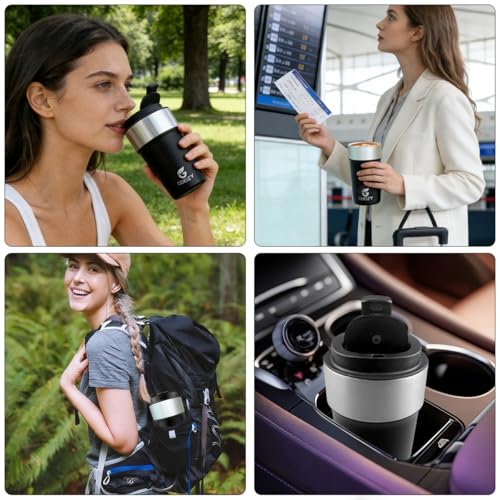 GDEIZY 17oz Insulated Travel Coffee Mug, Black Stainless Steel Tumbler