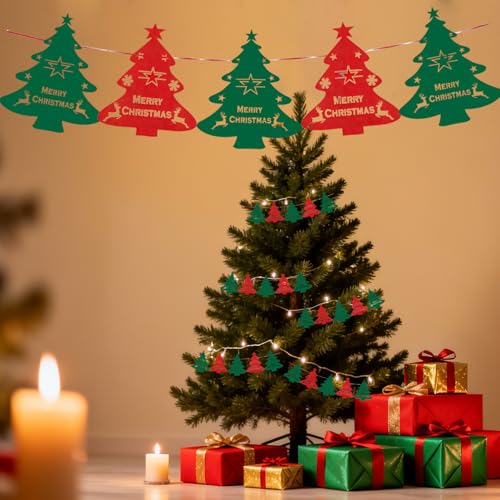 6Pcs Christmas Silverware Holder & Placemats Set Red Green Tree Decor