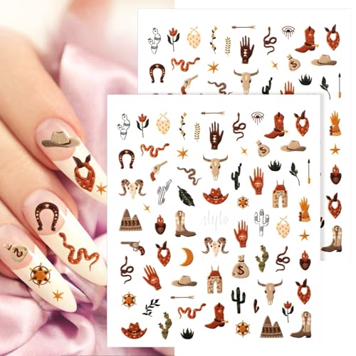 Retro Cowboy 5D Embossed Nail Art Stickers Western Decals
