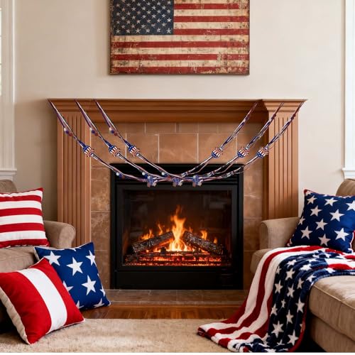 5.25FT Patriotic Garland - Red White Blue Wooden Decor for 4th of July