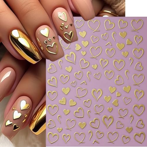 Heart Nail Art Stickers - 6 Sheets Self-Adhesive Valentine Decals