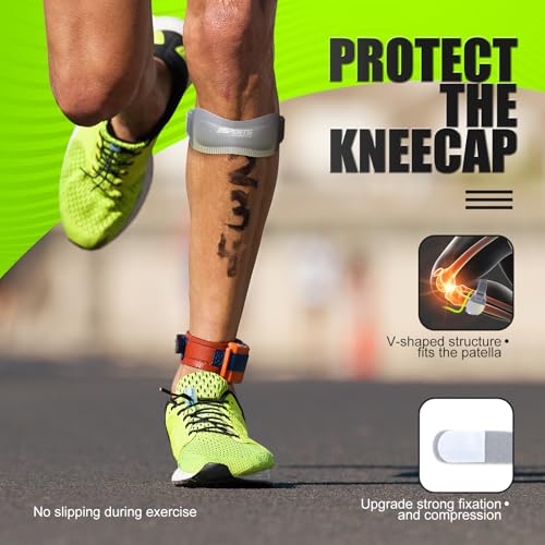 2 Pcs Silicone Patellar Tendon Support Strap Ergonomic Pad for Patellar Tendon Support Adjustable Non-slip Patella Band Stabilizer Knee Brace for Jumpers Knee Tendonitis Ball Sports