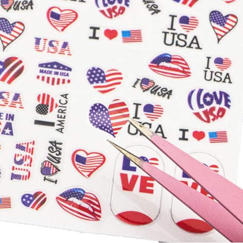 Nudurom 8 Sheets 4th of July Patriotic Nail Stickers 3D USA Decals