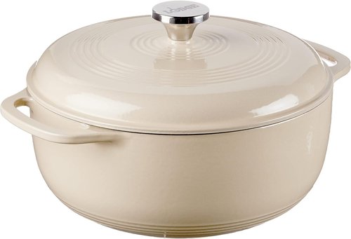 Lodge 4.5 Quart Enameled Cast Iron Dutch Oven with Lid – Dual Handles – Oven Safe up to 500° F or on Stovetop - Use to Marinate, Cook, Bake, Refrigerate and Serve – Sandalwood