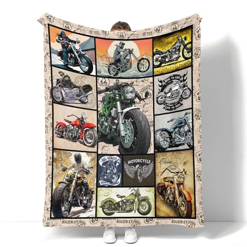 Cool Motorcycle Throw Blanket, Soft Flannel Fleece Gift for Riders 60"x50"