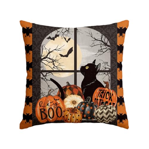 Halloween Pumpkin Cat Throw Pillow Cover, 18x18 Inch - AVOIN