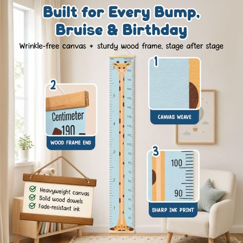 Kids Growth Chart Wall Decor - Canvas Height Chart with Giraffe Design, 79" x 7.9"