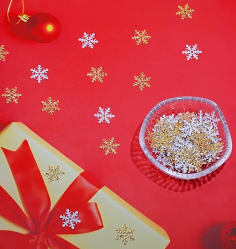 Christmas Snowflake Confetti 300Pcs 2cm Glitter Snowflake Sequins for Craft Wedding Holiday Decor - Gold