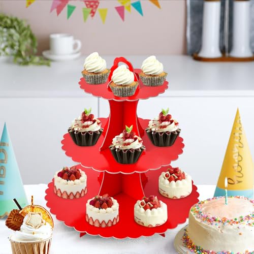 3-Tier Cupcake Stand - Cardboard Dessert Tower for Parties