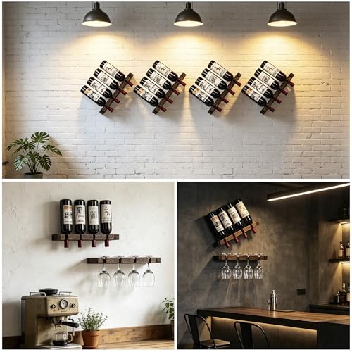 MITIME Wall Mounted Wooden Wine Rack for Red Wine & Champagne Glasses - Variation 1
