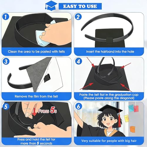 SARATA Graduation Cap Headband Insert - Anti-Fall Secure Hat Holder for Women & Men