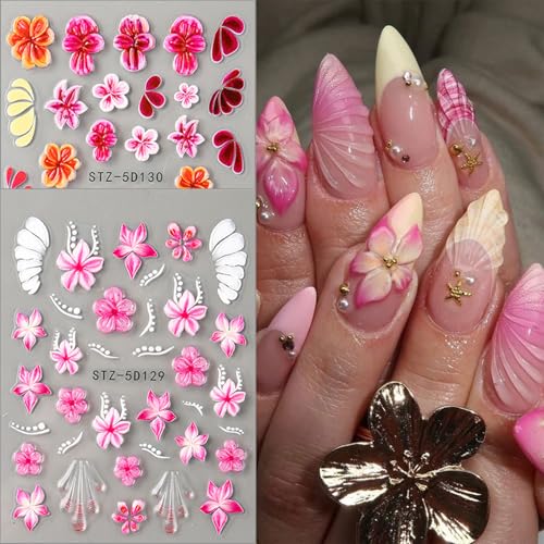 5D Embossed Floral Nail Art Stickers Self-Adhesive Flower Decals