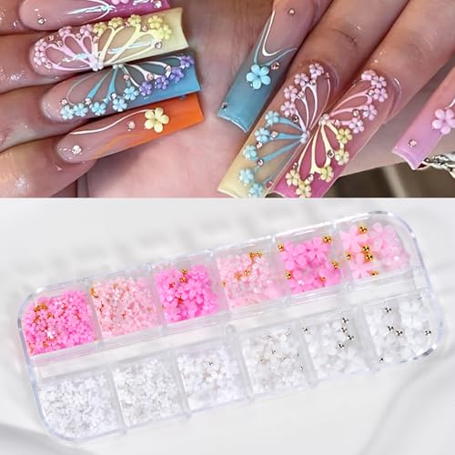 MOLILON 3D Flower Nail Art Charms with Beads, Pick Up Pen and Tweezer Set